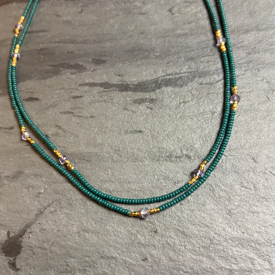 Deep Green Seed Bead Necklace
