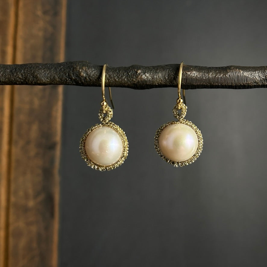 White Pearl Drops with Gold Cord Orbits