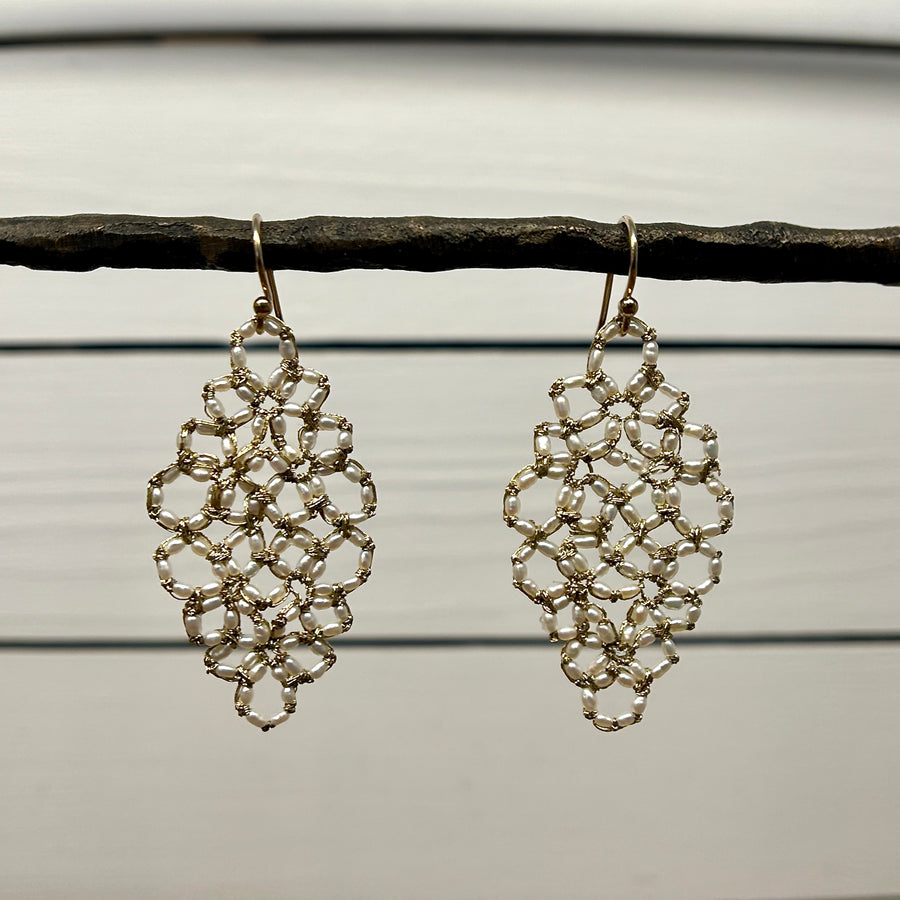 Crocheted Pearl Fan Earrings