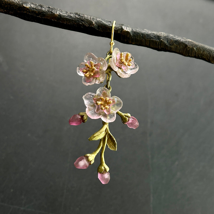 Peach Blossom 3-Flower Drop Earrings