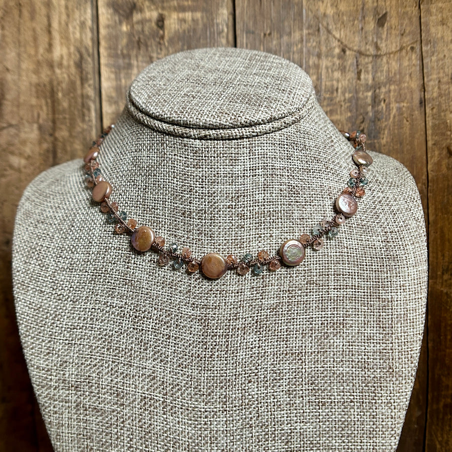 Coin Pearl, Sunstone & Quartz Necklace