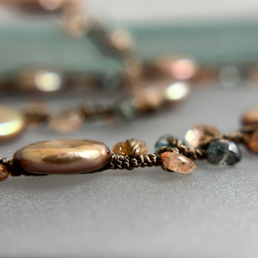 Coin Pearl, Sunstone & Quartz Necklace