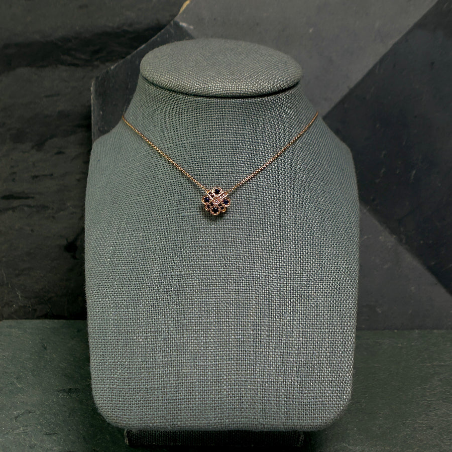 Rose Gold 4 Cross Sapphire and Diamond Necklace