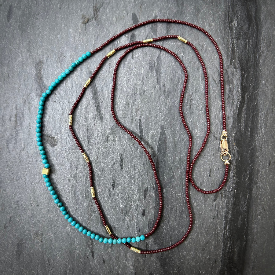 Turquoise & Oxblood Beaded Necklace