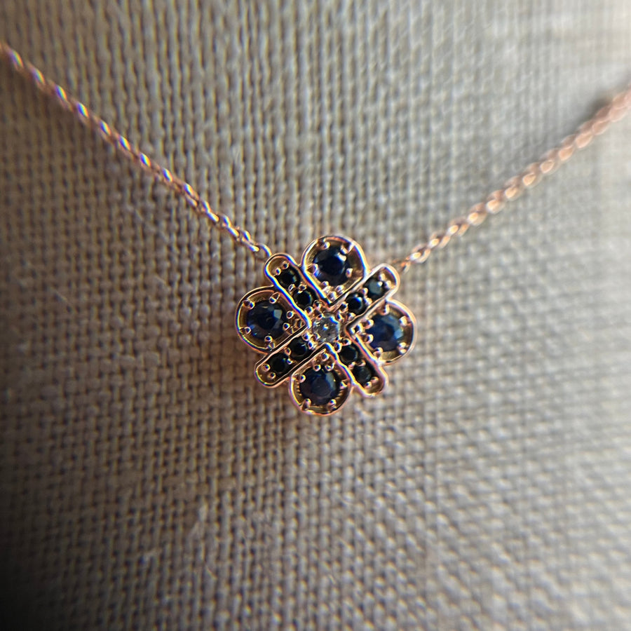 Rose Gold 4 Cross Sapphire and Diamond Necklace