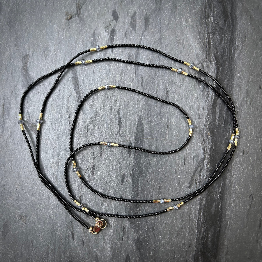 Grey Quartz and Black Beaded Necklace
