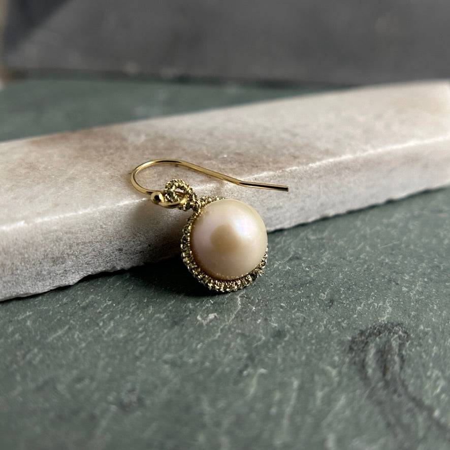 White Pearl Drops with Gold Cord Orbits