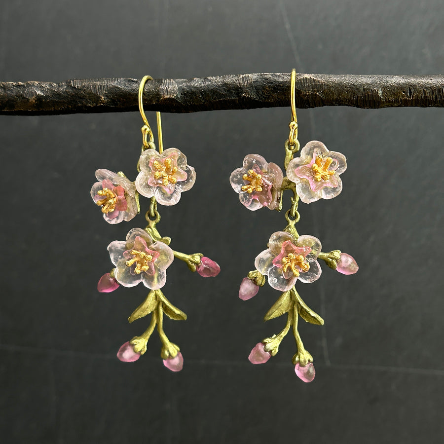 Peach Blossom 3-Flower Drop Earrings