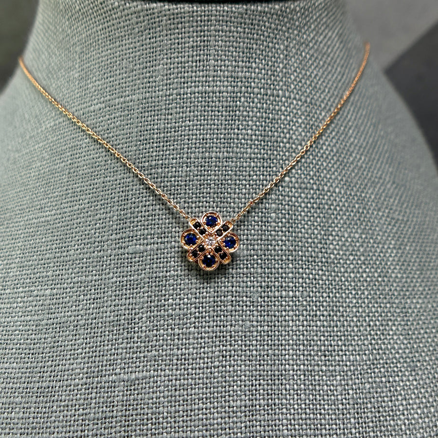 Rose Gold 4 Cross Sapphire and Diamond Necklace