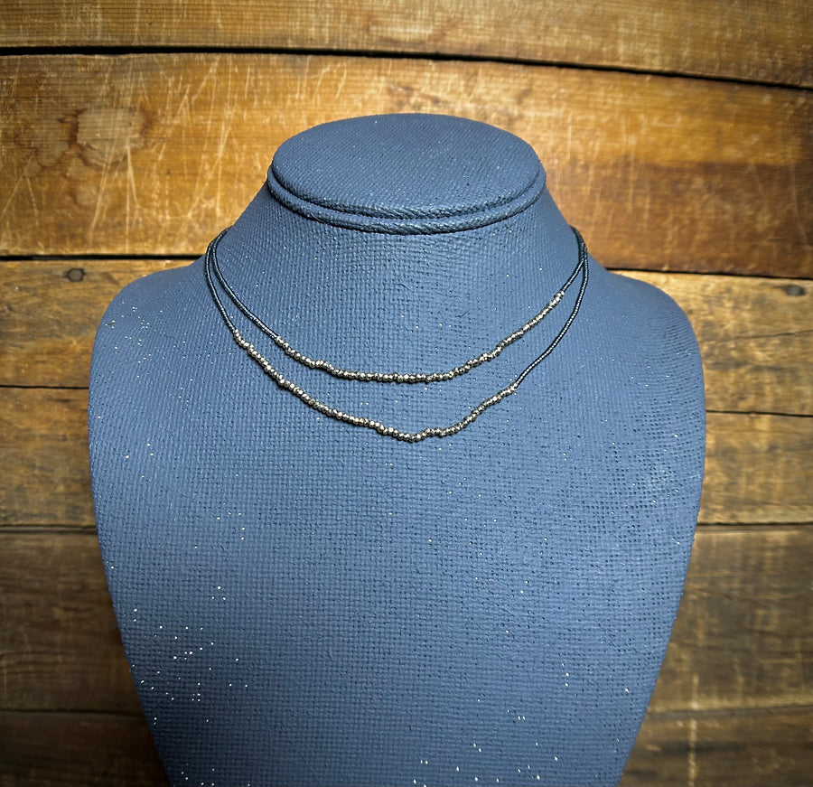 Grey Seed & Pyrite Double Necklace