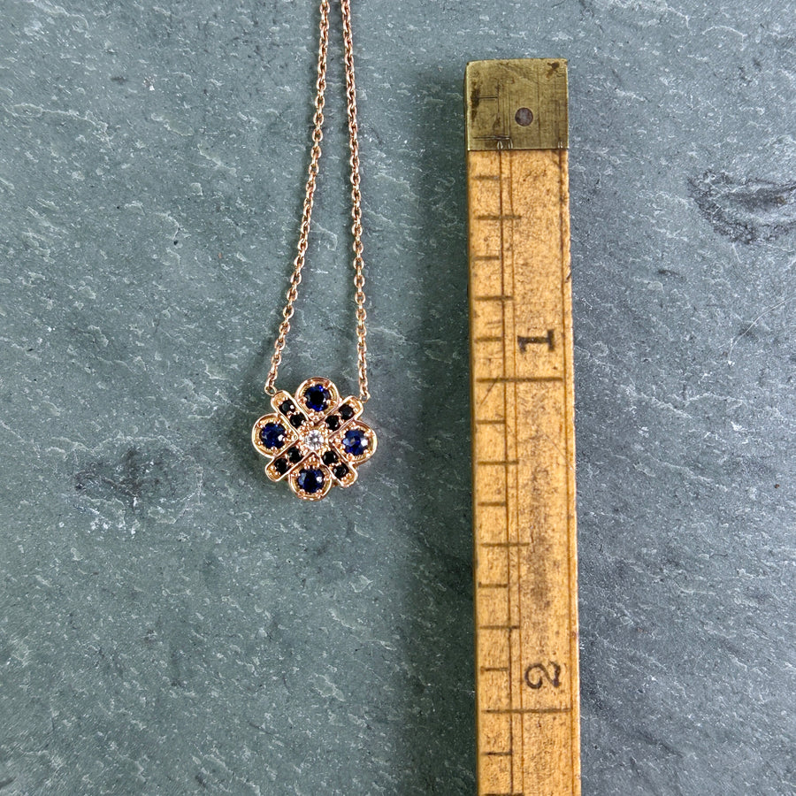 Rose Gold 4 Cross Sapphire and Diamond Necklace