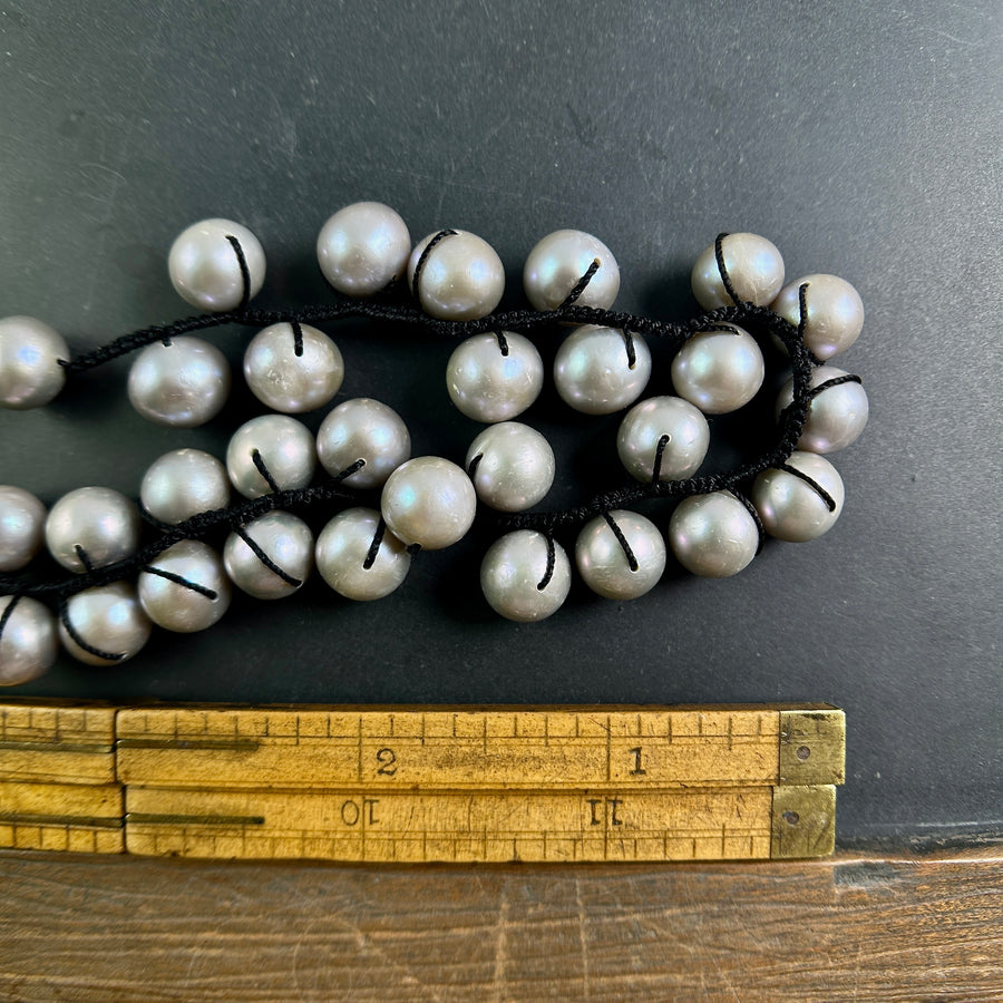 Grey Pearl and Black Cord Necklace