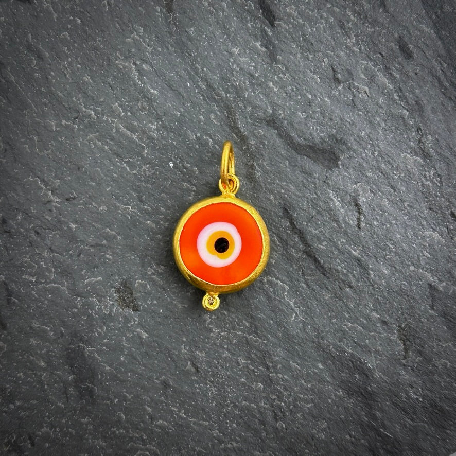 24k Orange Evil Eye w/ Diamond Pendant