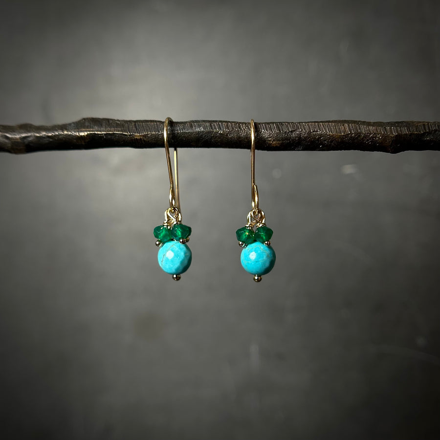 Turquoise and Green Onyx Bead Earrings