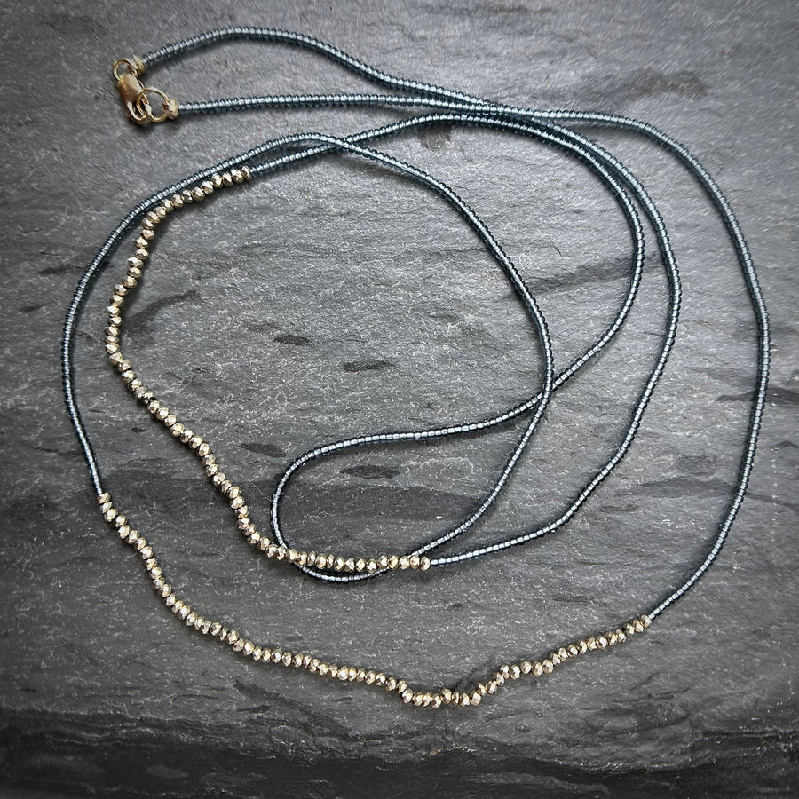 Grey Seed & Pyrite Double Necklace
