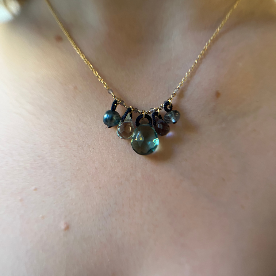 Blue Mixed Gem Cluster Necklace