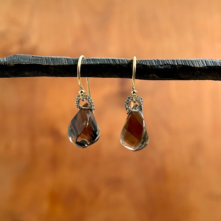 Swirly Smoky Quartz Woven Drops