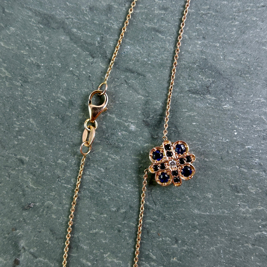 Rose Gold 4 Cross Sapphire and Diamond Necklace