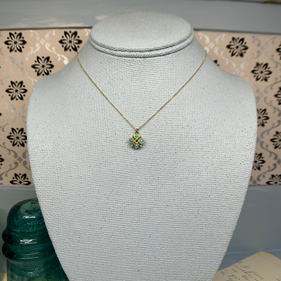 14k Turquoise 4-Cross Necklace