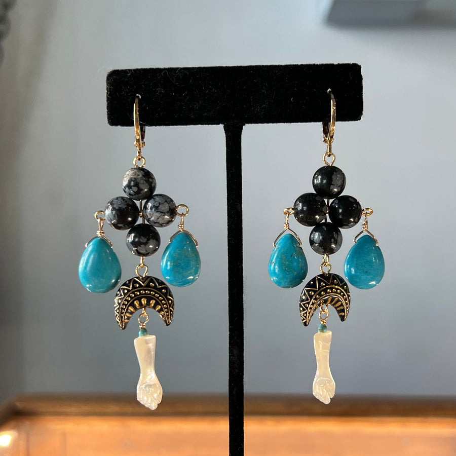 Snow Flake Obsidian Earrings