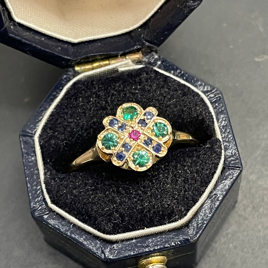 Four Cross Emerald Ring