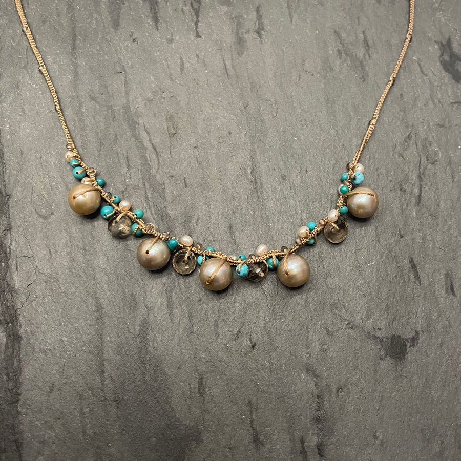 Pyrite, Turquoise and Pearl Necklace
