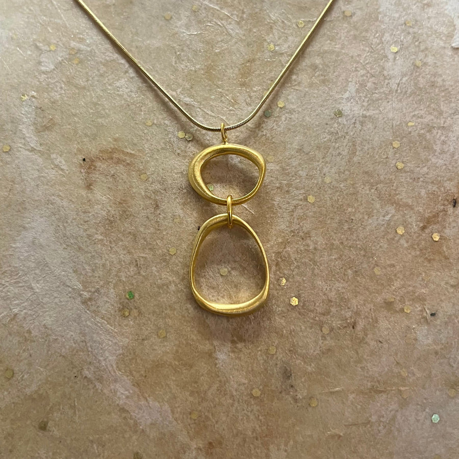 Gold Double Organic Ovals Pendant