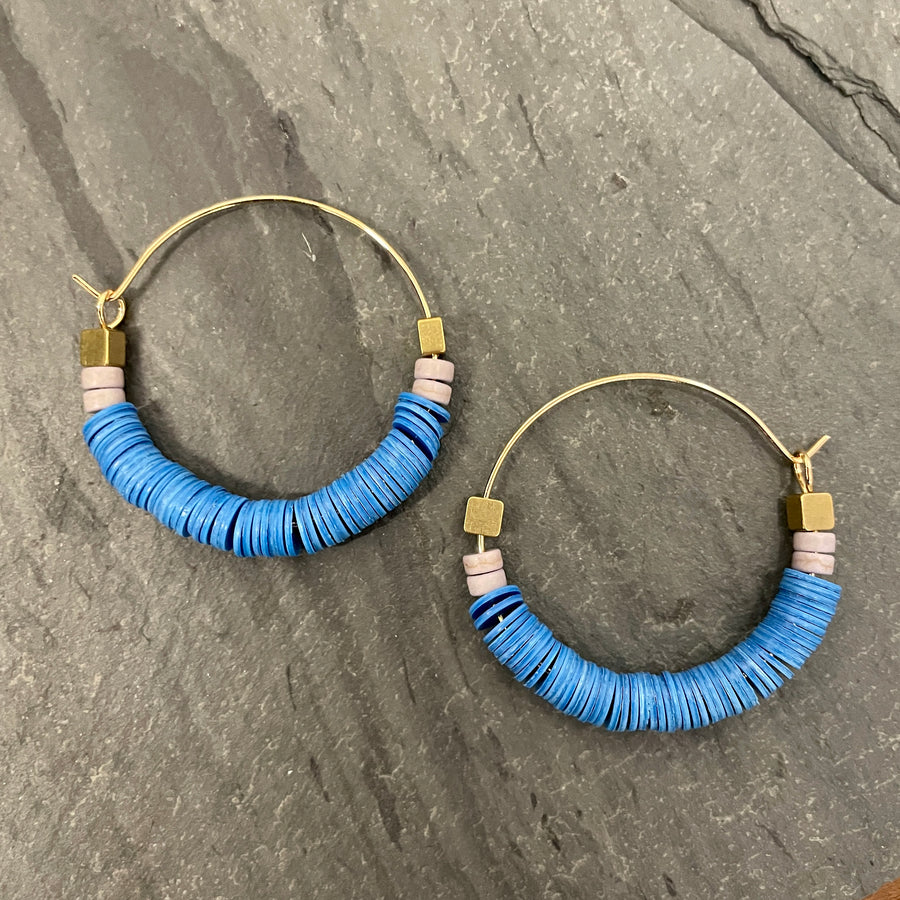 Blue Vulcanite Hoop Earrings