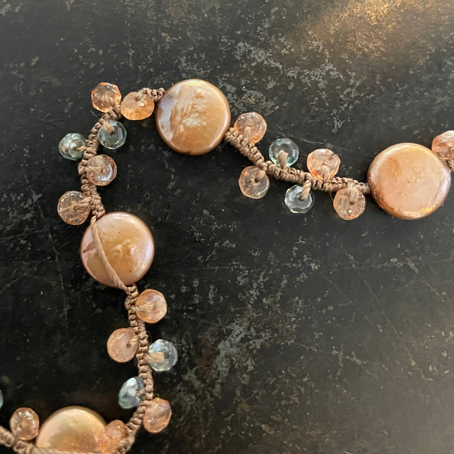 Coin Pearl, Sunstone & Quartz Necklace
