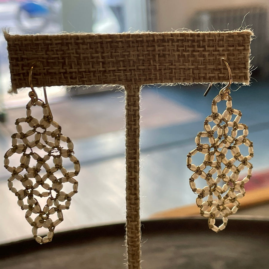 Crocheted Pearl Fan Earrings