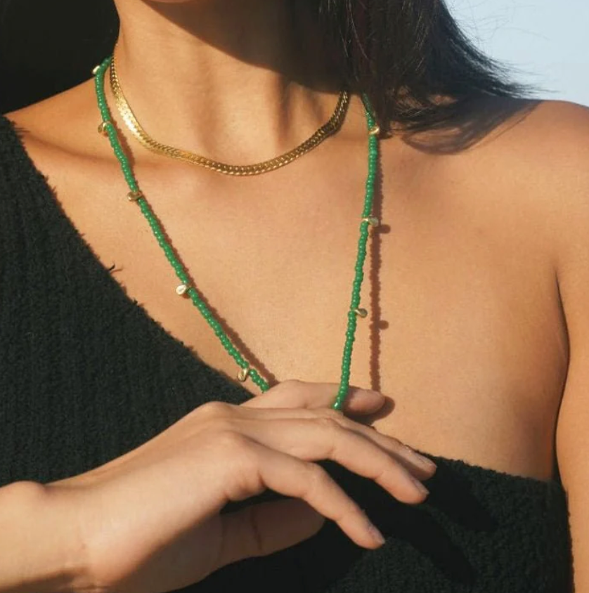 Emerald Green & Brass Necklace