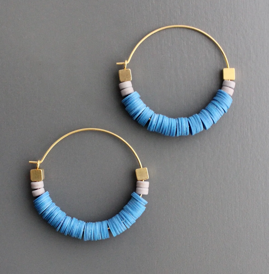 Blue Vulcanite Hoop Earrings