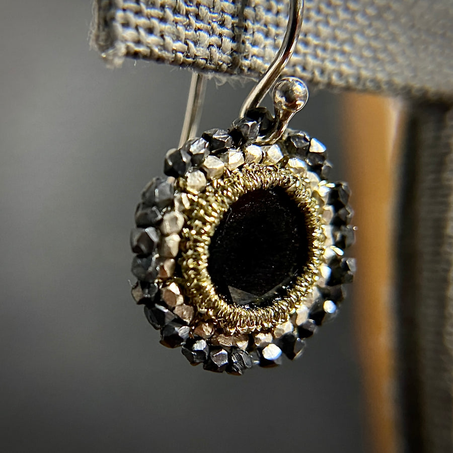 Caged Black Spinel Earrings