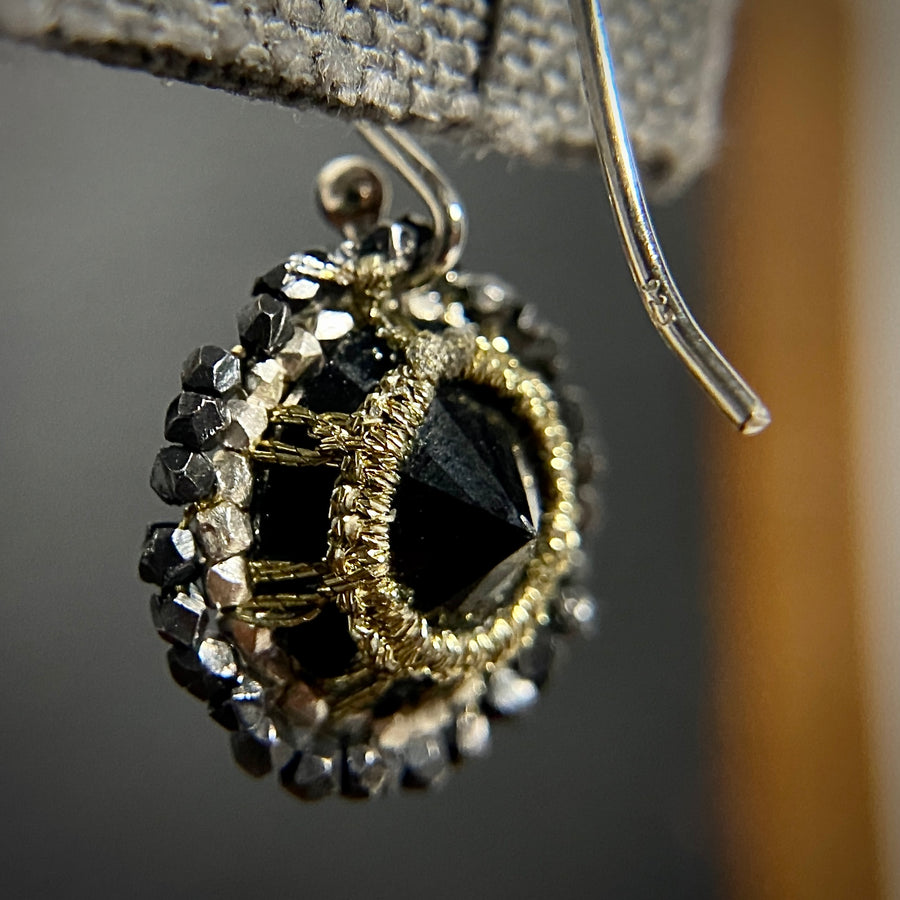 Caged Black Spinel Earrings