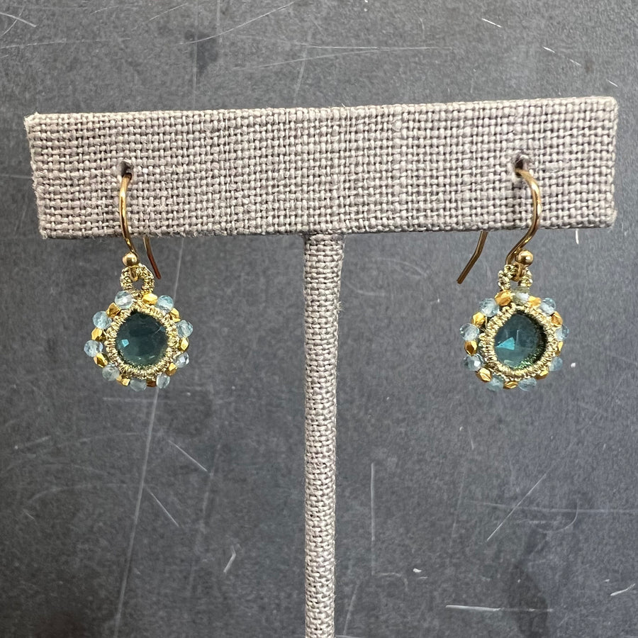 Beaded Aqua Quartz Earrings