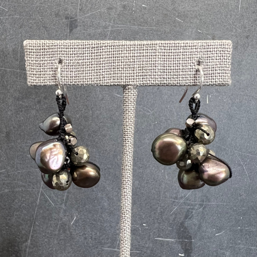 Peacock Pearl Cluster Earrings