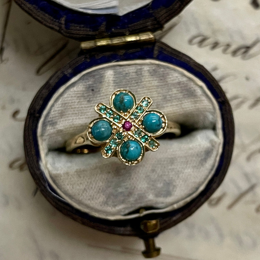 Large Four Cross Ring in Turquoise