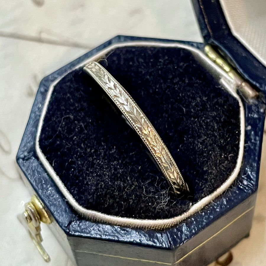 Hand Engraved White Gold Wheat Band - 2mm