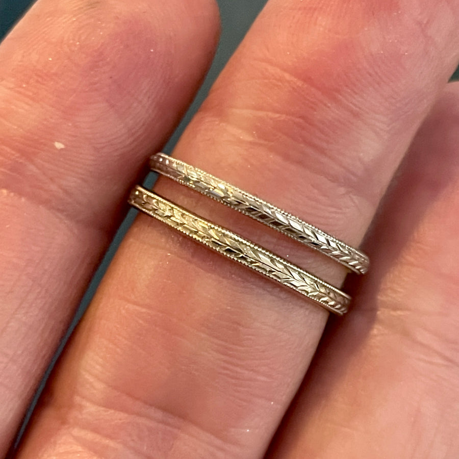 Hand Engraved White Gold Wheat Band - 2mm