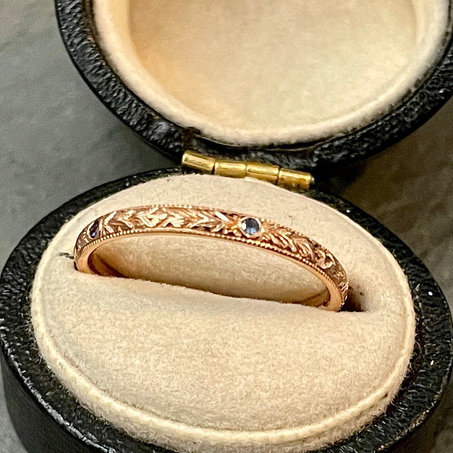 Hand Engraved Band w Sapphires