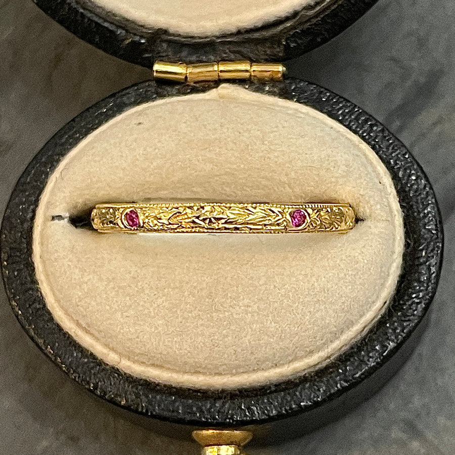 Hand Engraved Band w Ruby
