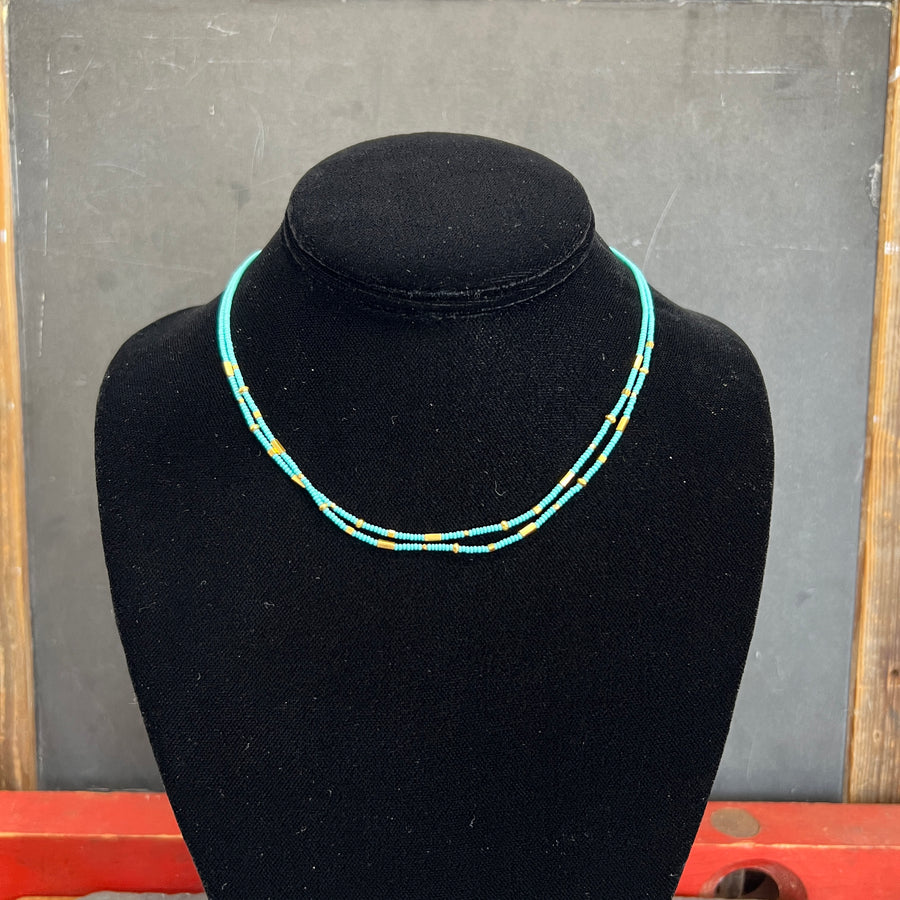 Turquoise and Gold Tone Beaded Necklace