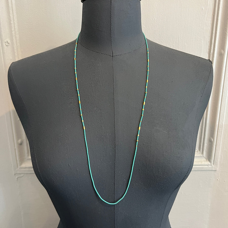 Turquoise and Gold Tone Beaded Necklace