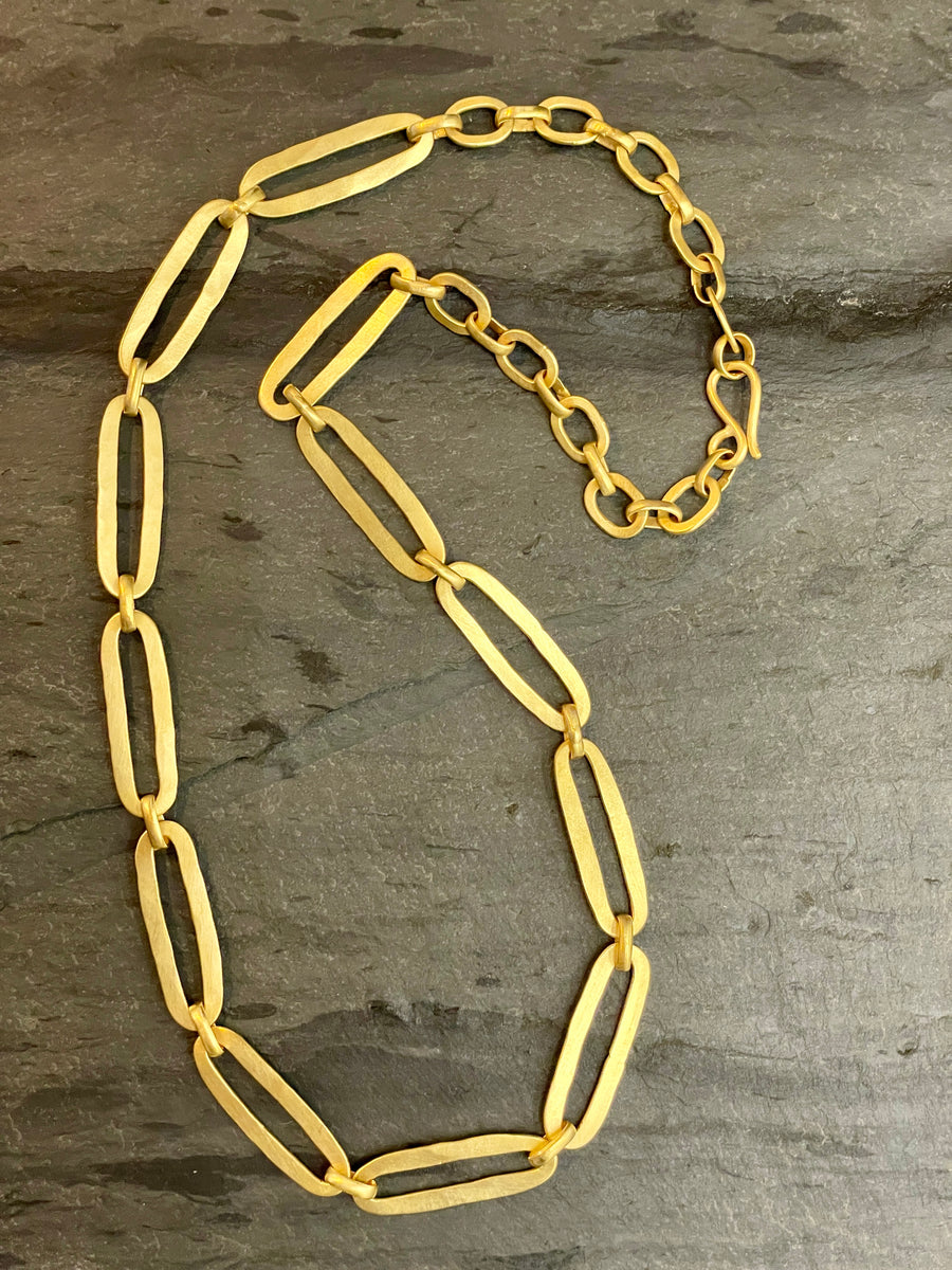 Chunky Hammered Oval Link Necklace