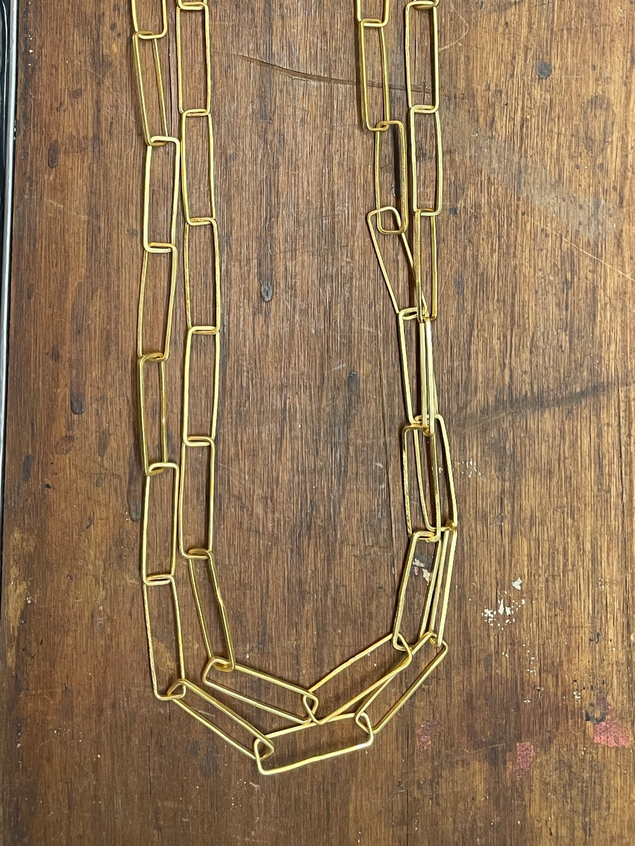 Long Gold Paper Clip Chain Necklace