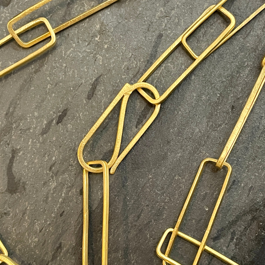 Long Gold Paper Clip Chain Necklace