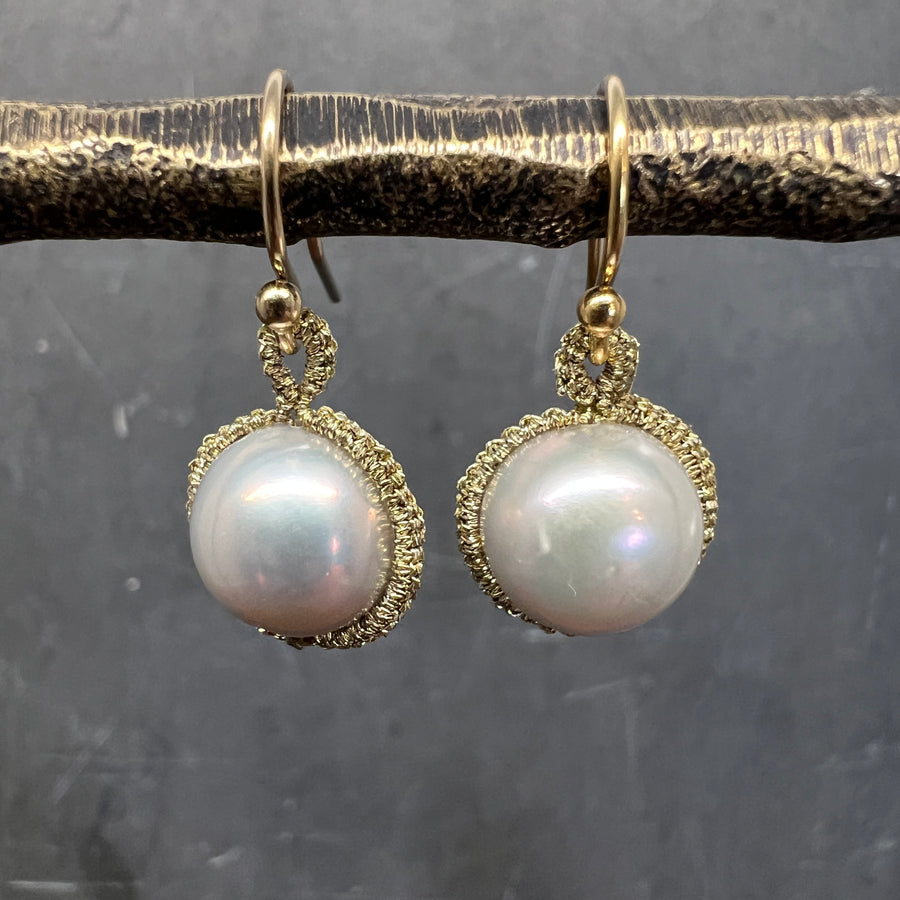 Silver Pearl Gold Orbit Earrings