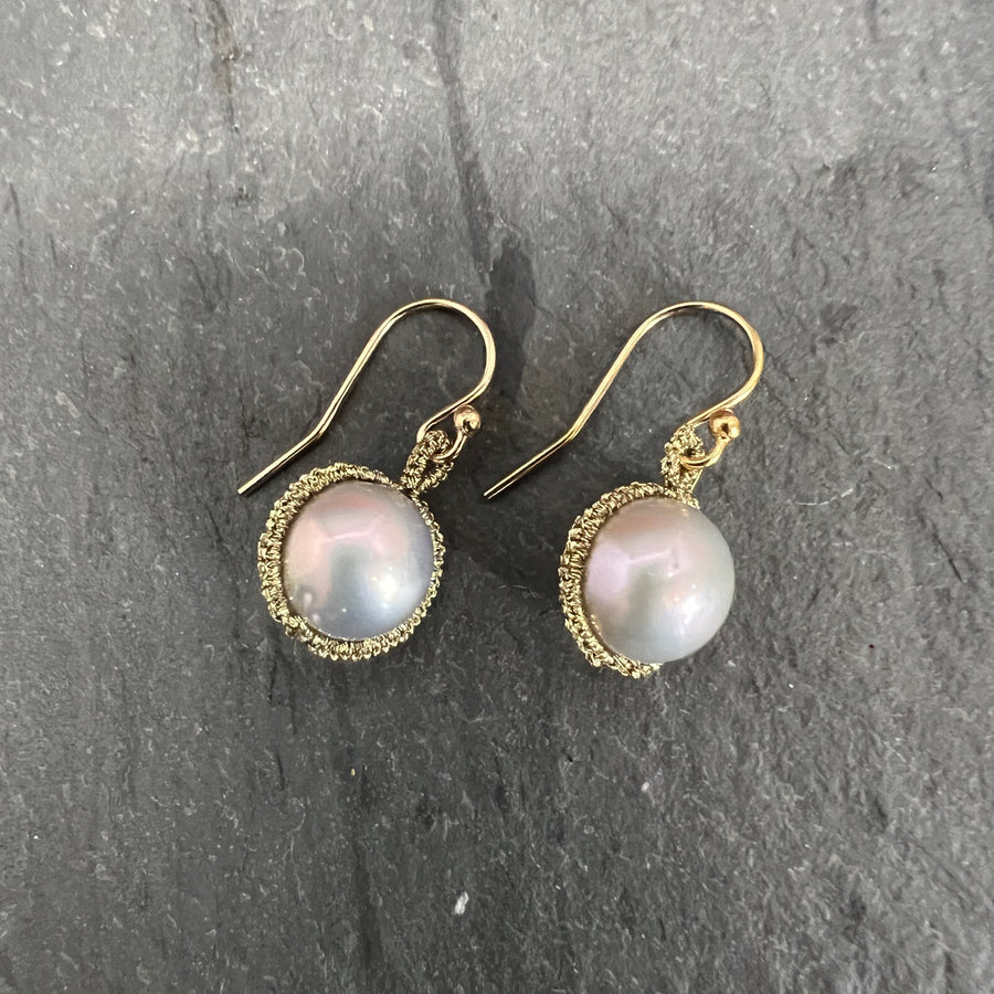 Silver Pearl Gold Orbit Earrings