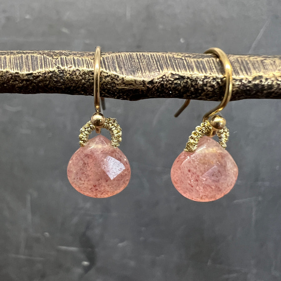 Pink Quartz Heart Drop Earrings