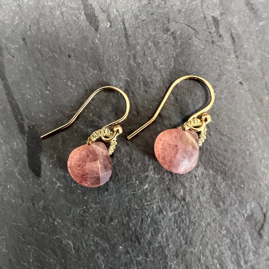 Pink Quartz Heart Drop Earrings